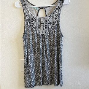 Maurices Black & White Printed Tank with Crochet Yoke